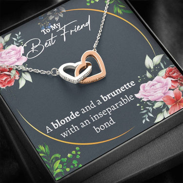 Personalized Best friend (Blonde and brunette) Interlocking Hearts Necklace - Love You This Much